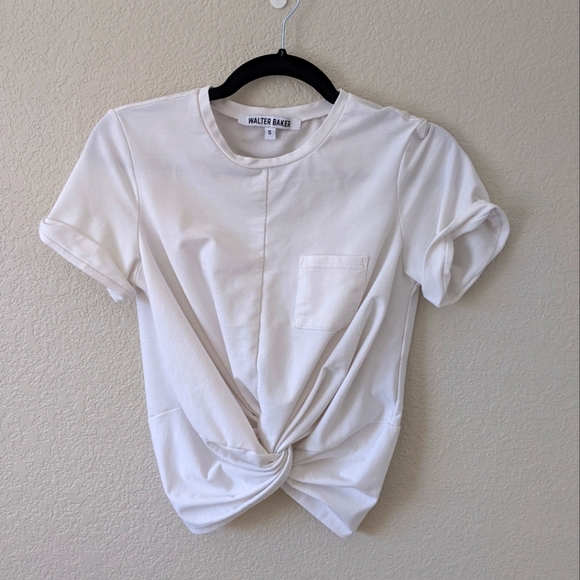 Walter Baker Small White Knot Front Crew Neck Tee Shirt - Picture 1 of 8
